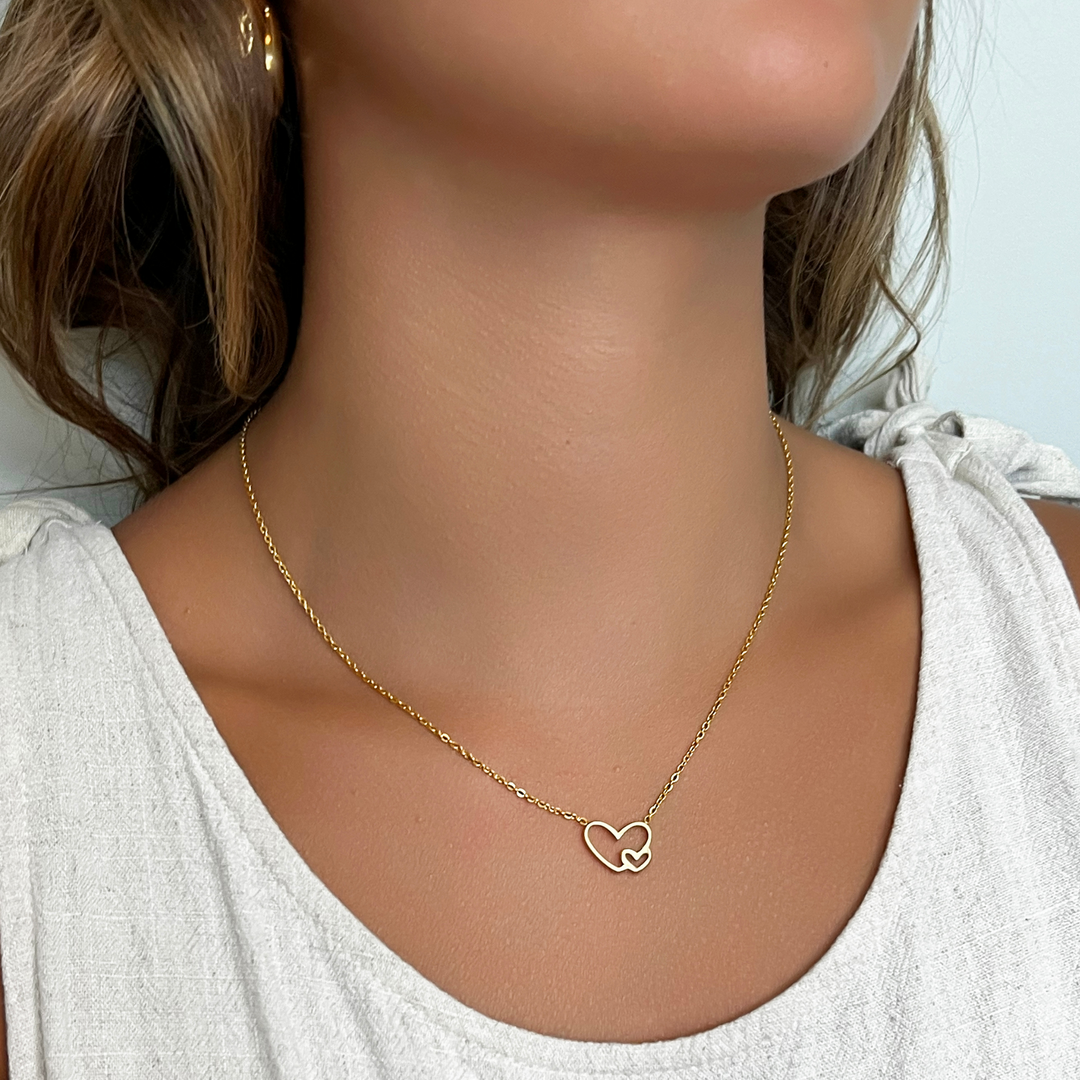 New Mom Necklace - Double Heart