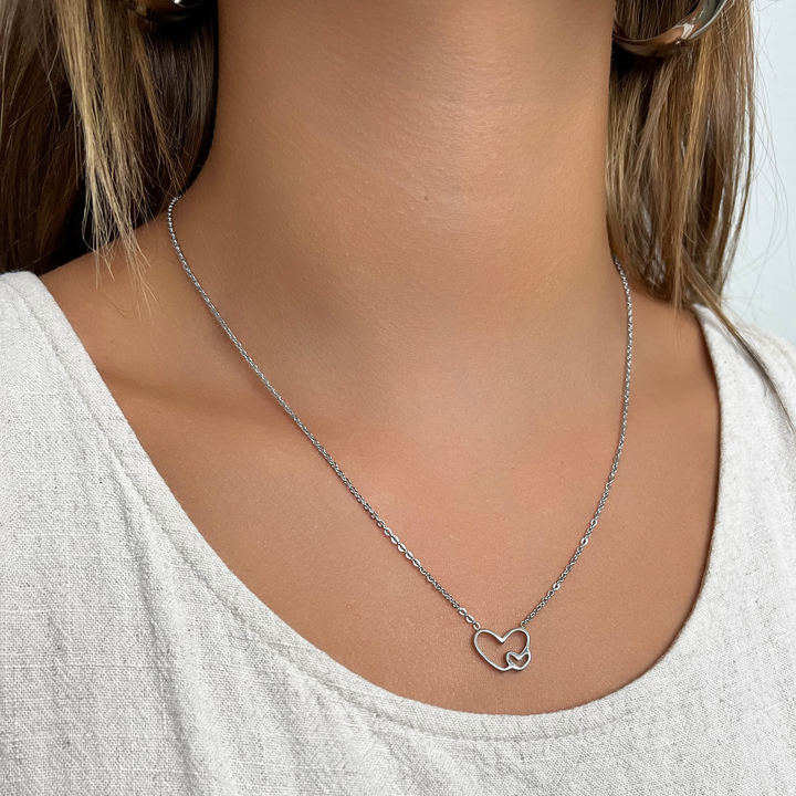 New Mom Necklace - Double Heart