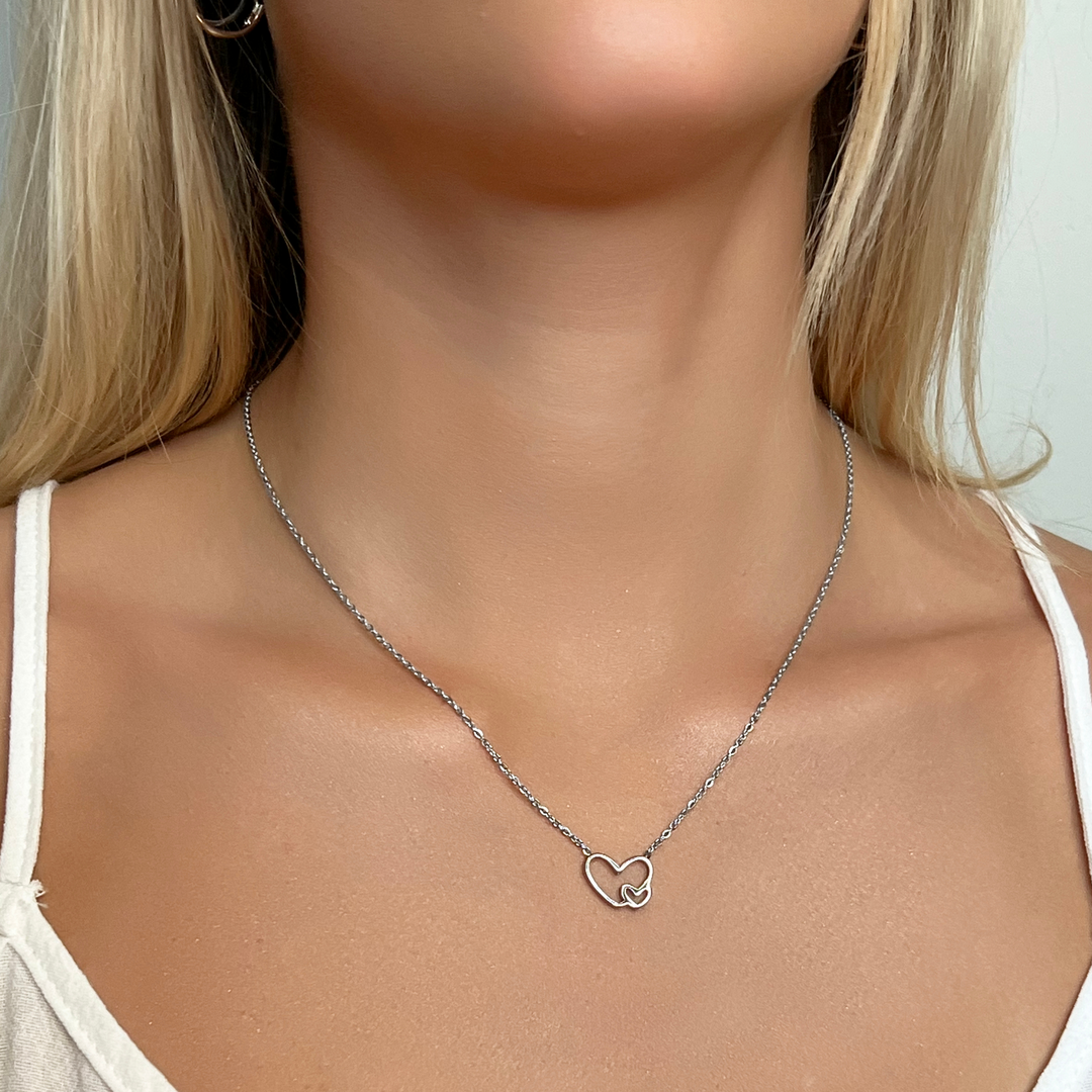 New Mom Necklace - Double Heart