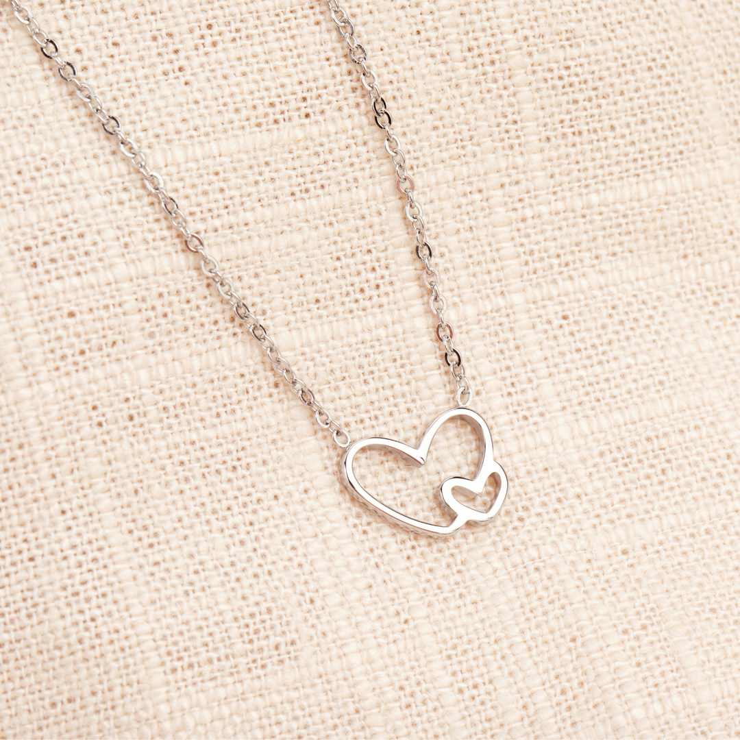 New Mom Necklace - Double Heart