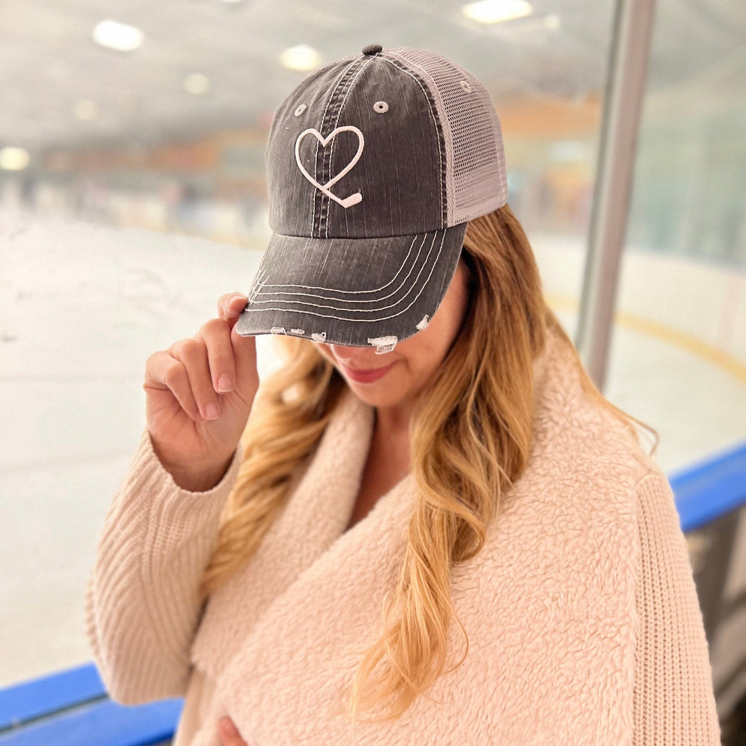 Hockey Hat, Hockey Gift, Hockey Mom Hat, Women's Hockey Gift, Hockey Hat Woman, Gift for Hockey Lover, Hockey Heart Hat, Hockey Team Mom