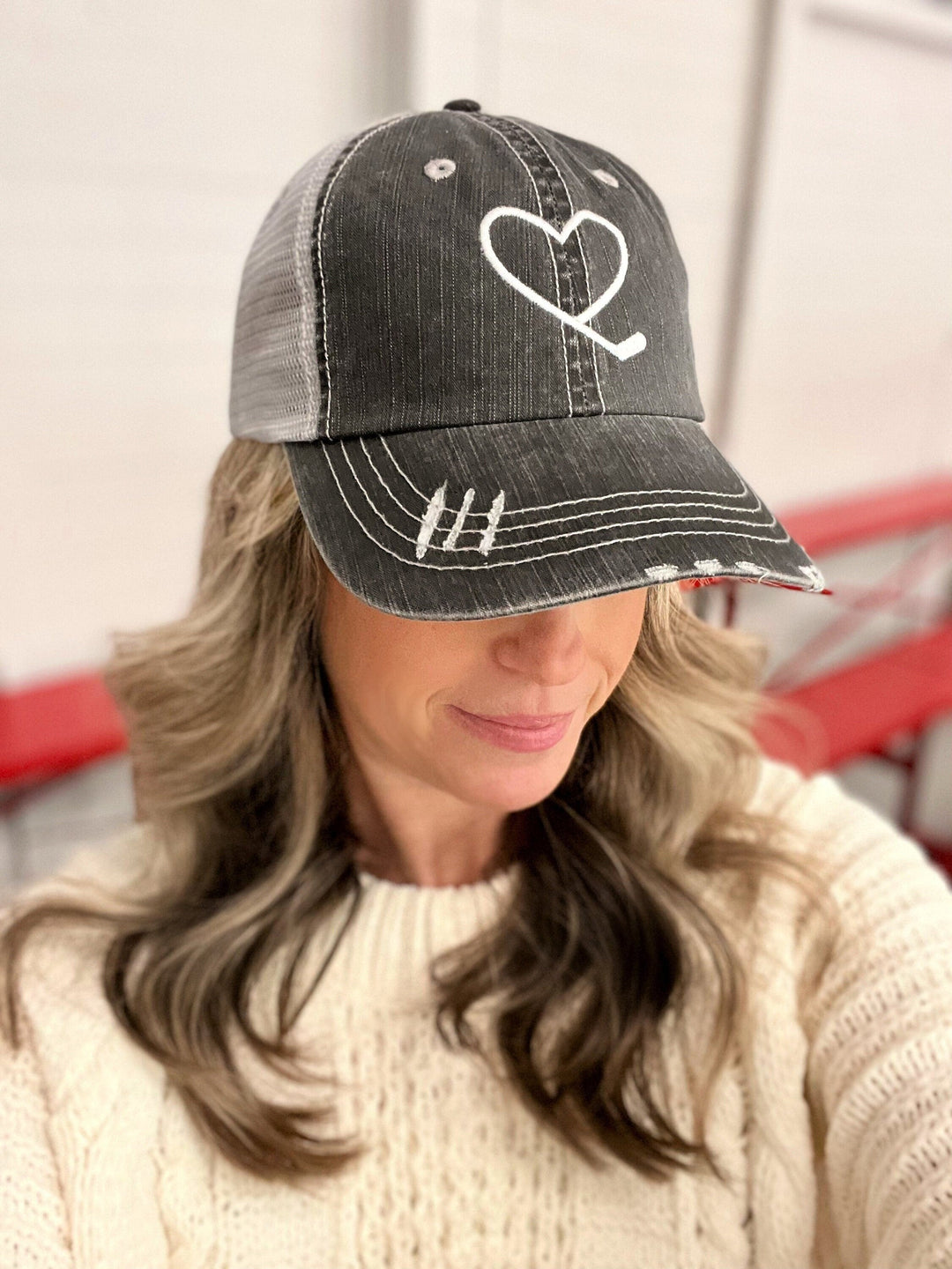 Hockey Hat, Hockey Gift, Hockey Mom Hat, Women's Hockey Gift, Hockey Hat Woman, Gift for Hockey Lover, Hockey Heart Hat, Hockey Team Mom